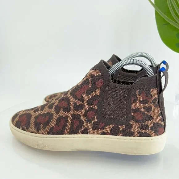 Rothys Womens Chelsea Shoe Size 7 Knit Pull On Sneaker Boot Wildcat Leopard